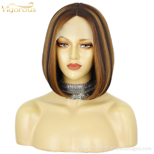 Vigorous highlight Blonde Synthetic Lace Front Wigs Short Straight Fashion Hair Wig Bob Cut Wigs For Women